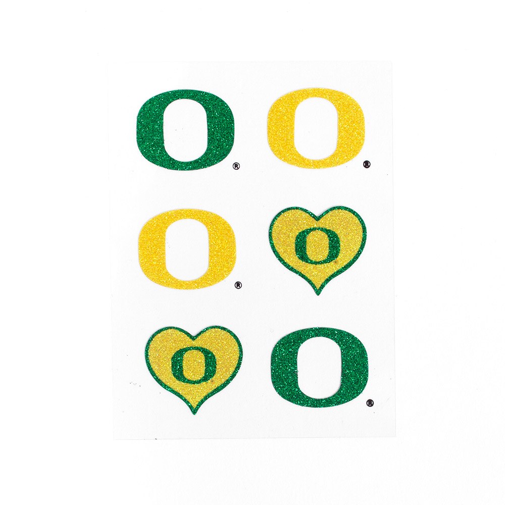 Classic Oregon O, Green, Tattoos, Home & Auto, Innovative Adhesives, 6 pack, Blin, Temporary, Multi-color, Hearts, Face Stickers, 949071